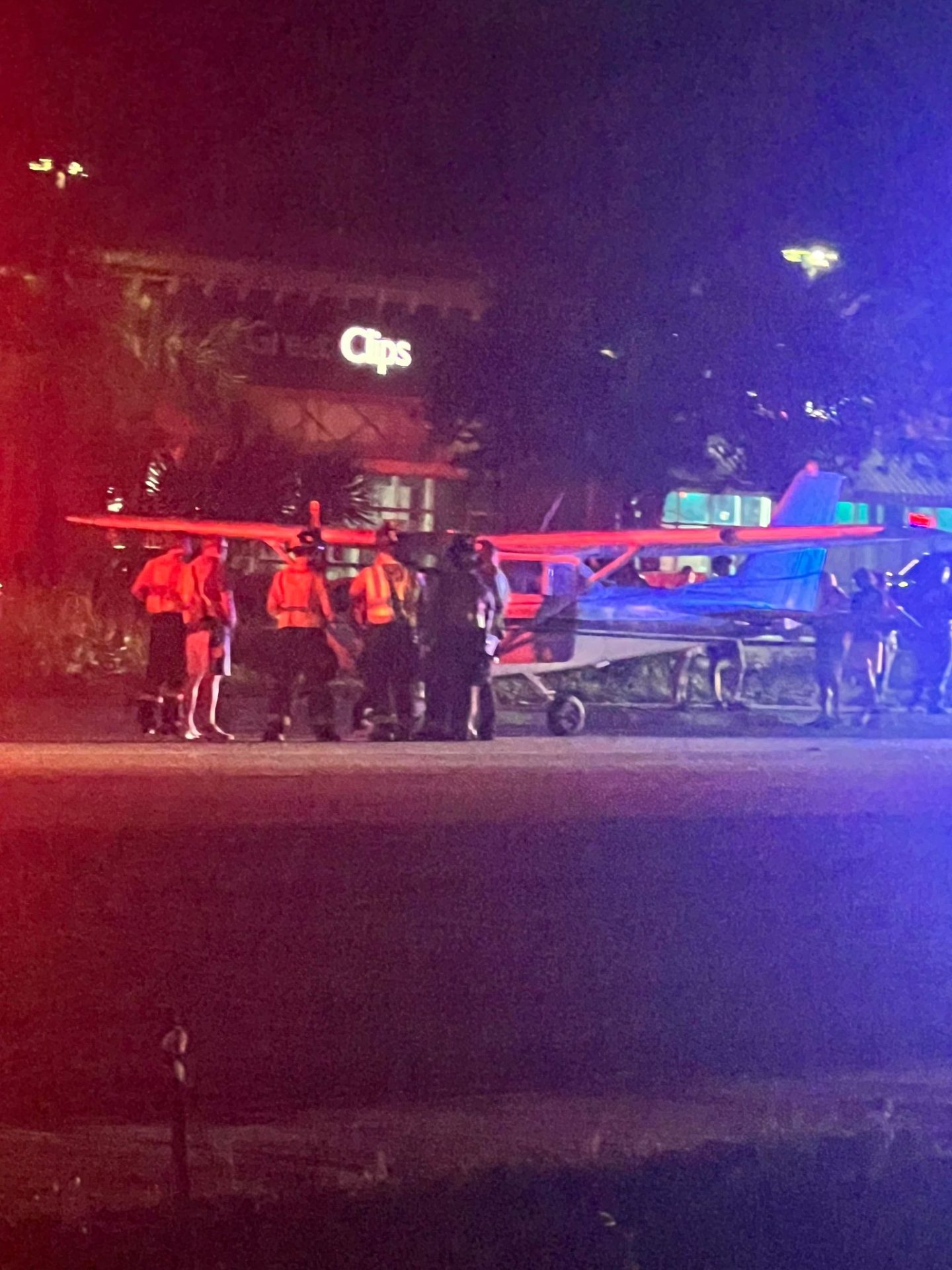 A pilot landed a single-engine plane near the near the intersection of Sea Island Parkway on Lady’s Island Drive, near the Publix Super Market late Monday night, July 31, 2023. Photo courtesy of Burton News Today.