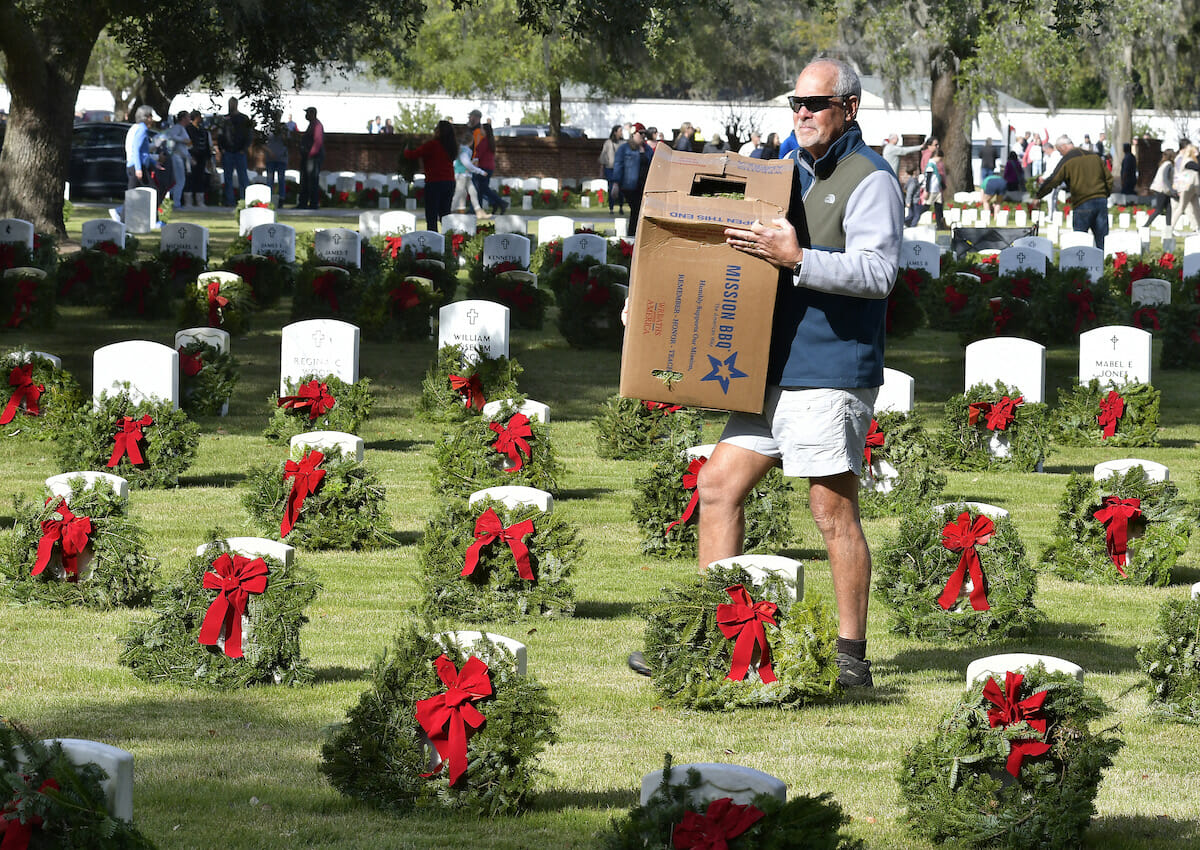 An estimated 4,000 volunteers participated in the annual Wreaths Across America in 2022 at Beaufort National Cemetery. Last year, for the second year in a row, enough wreaths were sold to place one on every grave at the cemetery. File/Bob Sofaly/The Island News