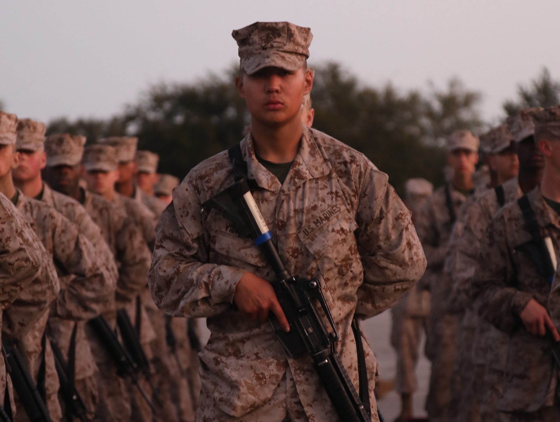 Recruit Seth Vilayvahn from November Company, 3rd Recruit Training Battalion, receives his Eagle, Globe, and Anchor Dec. 9, 2023 aboard Marine Corps Recruit Depot Parris Island. The EGA Ceremony signifies the completion of recruit training and the first moment recruits are called U.S. Marines. Vilayvahn is a native from Beaufort, S.C. Jacqueline Kliewer/USMC