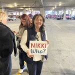 Kim Cessna poses with her “Nikki Who?” sign in line for Donald Trump’s rally in North Charleston on Feb. 14, 2024. Abraham Kenmore/S.C. Daily Gazette