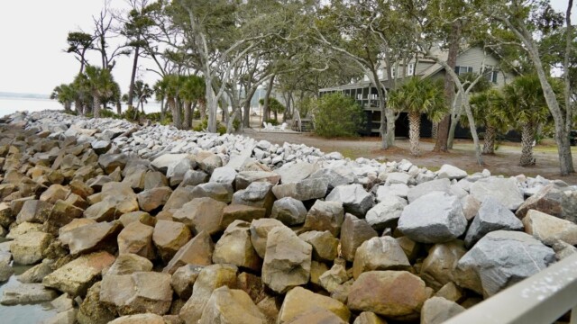 The rock wall behind the main house on St. Phillips Island. Amber Hewitt/The Island News