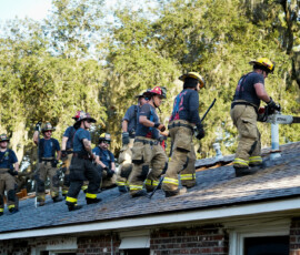 Firefighters from around northern Beaufort County participate in hands-on training on Thursday, Aug. 20, 2020, at Sea Island Apartments on Ribaut Road in Port Royal. Amber Hewitt/The Island News